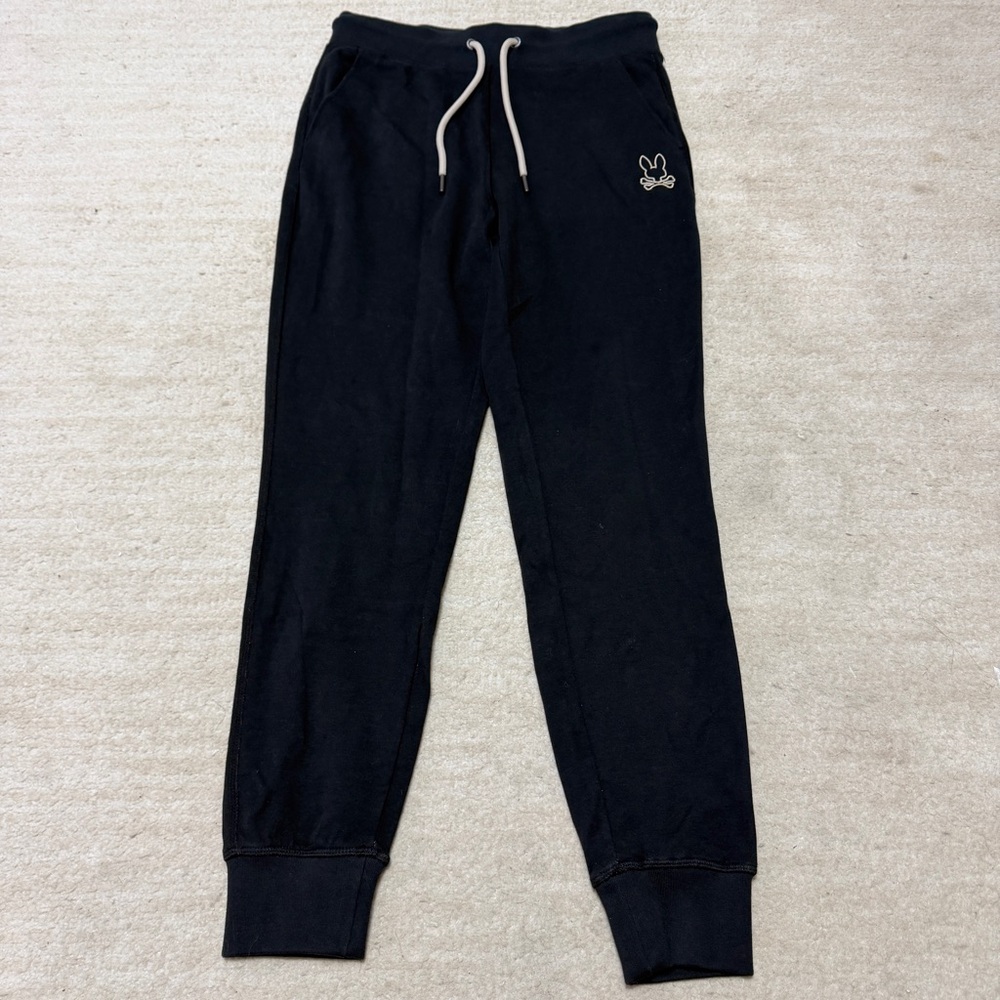 Psycho Bunny Jogger Sweatpants Black Logo Men's XS